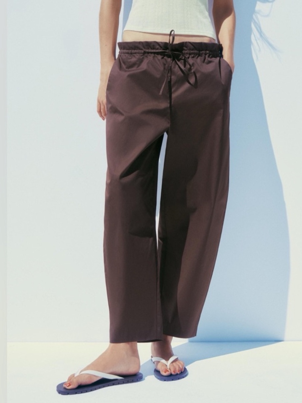 Zara Drawstring Barrel Pants in Chocolate Brown